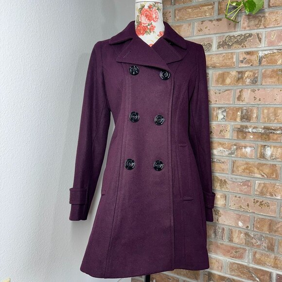 Anne Klein Double Breasted Wool Blend Coat Plum Womens Size Small - Picture 3 of 10